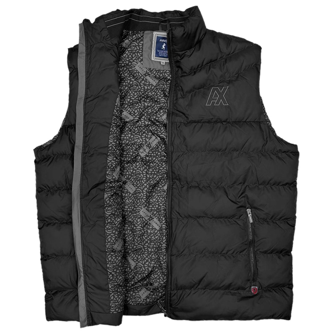 Prsluk crni ANNEX otvoren sa vidljivom unutrašnjom postavom, plus size 3XL–6XL, prsluk za jesen i zimu